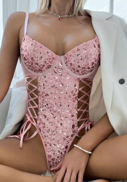 Glamorous Pink Sequined Bodysuit
